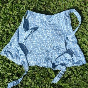 Lulu's Blue Floral Wrap Skirt